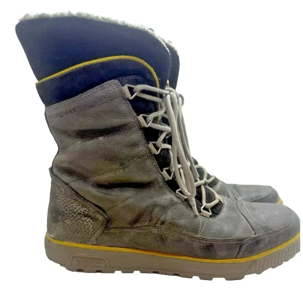 ECCO Siberia Lite Waterproof Winter Boots Graphite Gray Leather EU 41 US 10-10.5